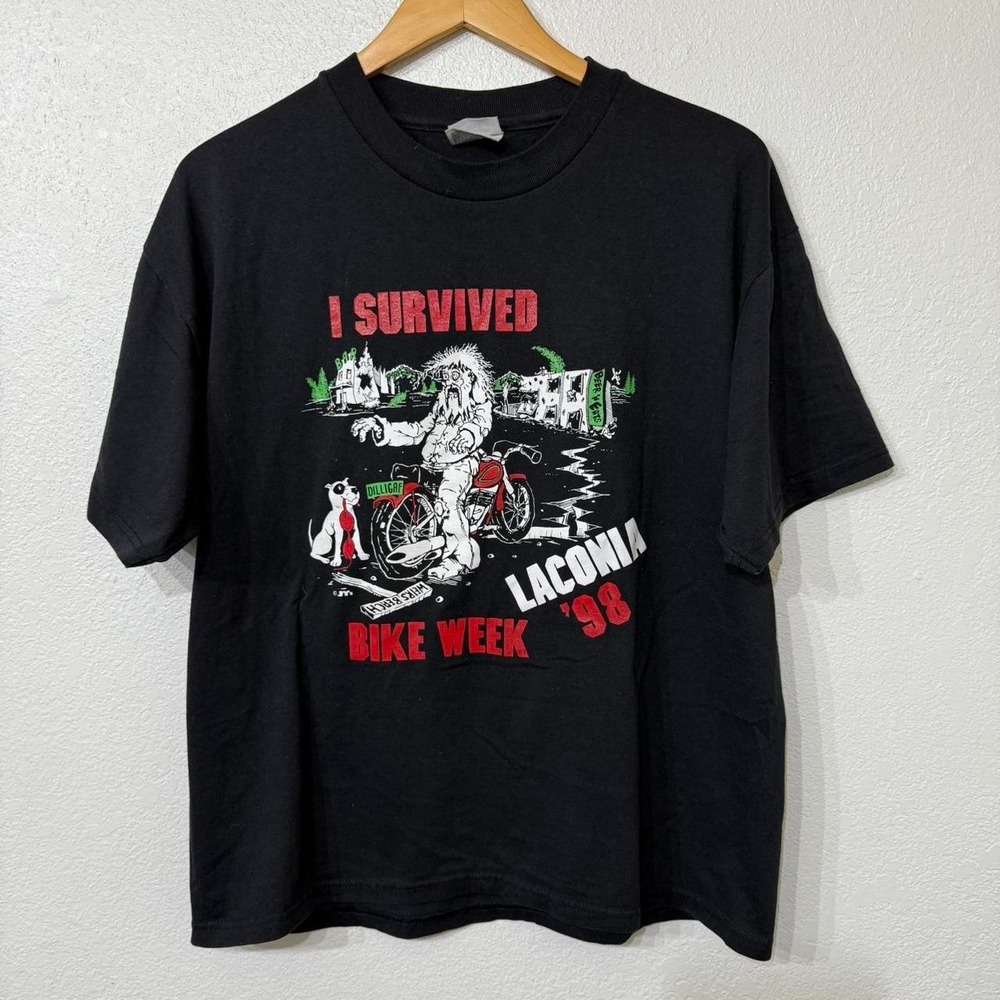 1998 Laconia Motorcycle Week tee - black and red cotton streetwear tee